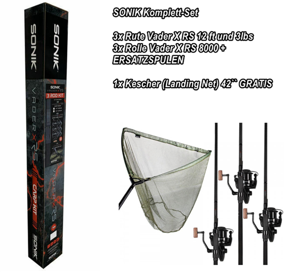 SONIK Vader X RS 3 Rod/Reel Kit + Landing Net